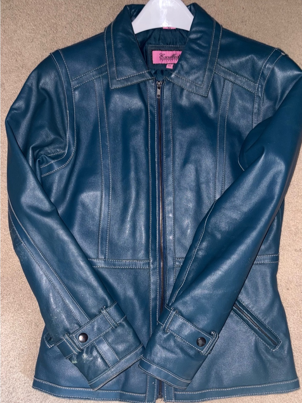 Excelled brand blue/teal 100% leather jacket